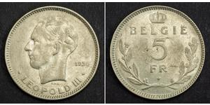 5 Franc Bélgica Níquel Leopoldo III de Bélgica