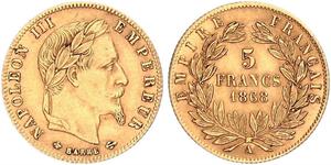 5 Franc Secondo Impero francese (1852-1870) Oro Napoleone III (1808-1873)