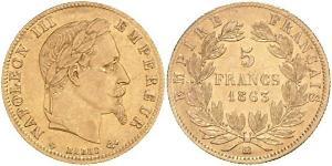 5 Franc Secondo Impero francese (1852-1870) Oro Napoleone III (1808-1873)