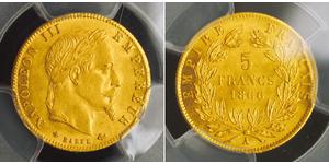 5 Franc Secondo Impero francese (1852-1870) Oro Napoleone III (1808-1873)