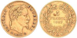 5 Franc Secondo Impero francese (1852-1870) Oro Napoleone III (1808-1873)