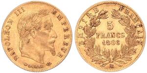 5 Franc Secondo Impero francese (1852-1870) Oro Napoleone III (1808-1873)
