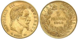 5 Franc Secondo Impero francese (1852-1870) Oro Napoleone III (1808-1873)