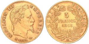 5 Franc Secondo Impero francese (1852-1870) Oro Napoleone III (1808-1873)