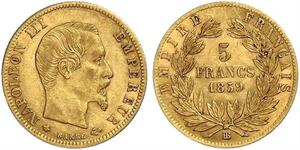 5 Franc Secondo Impero francese (1852-1870) Oro Napoleone III (1808-1873)