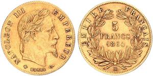 5 Franc Secondo Impero francese (1852-1870) Oro Napoleone III (1808-1873)