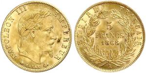 5 Franc Secondo Impero francese (1852-1870) Oro Napoleone III (1808-1873)