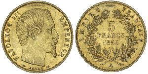 5 Franc Secondo Impero francese (1852-1870) Oro Napoleone III (1808-1873)