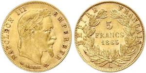 5 Franc Secondo Impero francese (1852-1870) Oro Napoleone III (1808-1873)