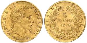 5 Franc Secondo Impero francese (1852-1870) Oro Napoleone III (1808-1873)