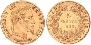 5 Franc Secondo Impero francese (1852-1870) Oro Napoleone III (1808-1873)