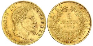 5 Franc Secondo Impero francese (1852-1870) Oro Napoleone III (1808-1873)