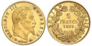 5 Franc Secondo Impero francese (1852-1870) Oro Napoleone III (1808-1873)