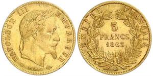 5 Franc Secondo Impero francese (1852-1870) Oro Napoleone III (1808-1873)