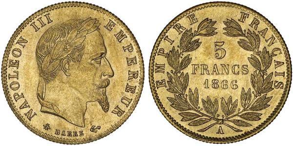 5 Franc Secondo Impero francese (1852-1870) Oro Napoleone III (1808-1873)