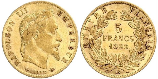 5 Franc Secondo Impero francese (1852-1870) Oro Napoleone III (1808-1873)