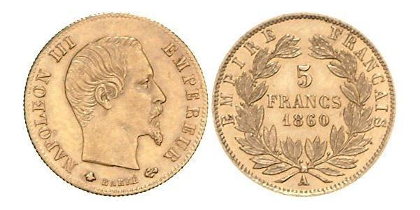 5 Franc Secondo Impero francese (1852-1870) Oro Napoleone III (1808-1873)