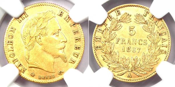 5 Franc Secondo Impero francese (1852-1870) Oro Napoleone III (1808-1873)