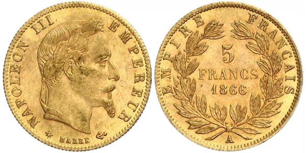 5 Franc Secondo Impero francese (1852-1870) Oro Napoleone III (1808-1873)