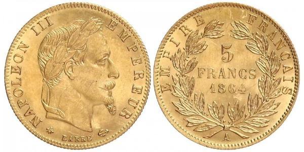 5 Franc Secondo Impero francese (1852-1870) Oro Napoleone III (1808-1873)