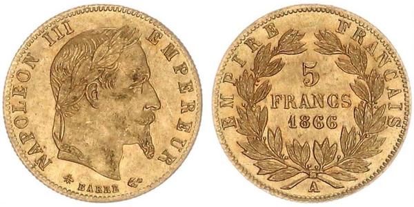 5 Franc Secondo Impero francese (1852-1870) Oro Napoleone III (1808-1873)