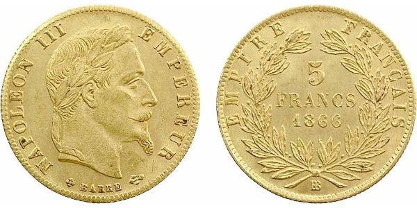 5 Franc Secondo Impero francese (1852-1870) Oro Napoleone III (1808-1873)