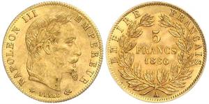 5 Franc Segundo Imperio francés (1852-1870) Oro Napoleon III (1808-1873)