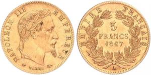 5 Franc Segundo Imperio francés (1852-1870) Oro Napoleon III (1808-1873)