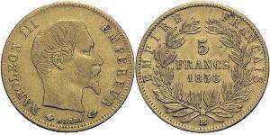 5 Franc Segundo Imperio francés (1852-1870) Oro Napoleon III (1808-1873)