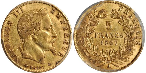 5 Franc Segundo Imperio francés (1852-1870) Oro Napoleon III (1808-1873)