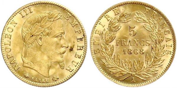 5 Franc Segundo Imperio francés (1852-1870) Oro Napoleon III (1808-1873)