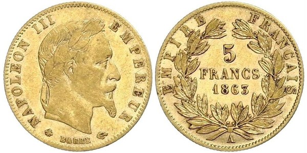 5 Franc Segundo Imperio francés (1852-1870) Oro Napoleon III (1808-1873)