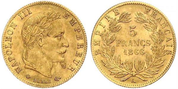 5 Franc Segundo Imperio francés (1852-1870) Oro Napoleon III (1808-1873)