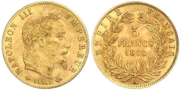 5 Franc Segundo Imperio francés (1852-1870) Oro Napoleon III (1808-1873)