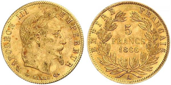 5 Franc Segundo Imperio francés (1852-1870) Oro Napoleon III (1808-1873)