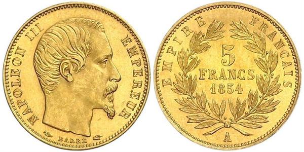 5 Franc Segundo Imperio francés (1852-1870) Oro Napoleon III (1808-1873)