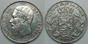 5 Franc Bélgica Plata Leopold II (1835 - 1909)