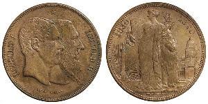 5 Franc Bélgica Plata Leopold II (1835 - 1909) / Leopoldo I de Bélgica (1790-1865)