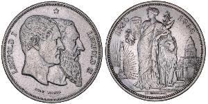 5 Franc Bélgica Plata Leopold II (1835 - 1909) / Leopoldo I de Bélgica (1790-1865)