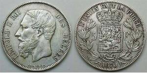 5 Franc Bélgica Plata Leopold II (1835 - 1909)