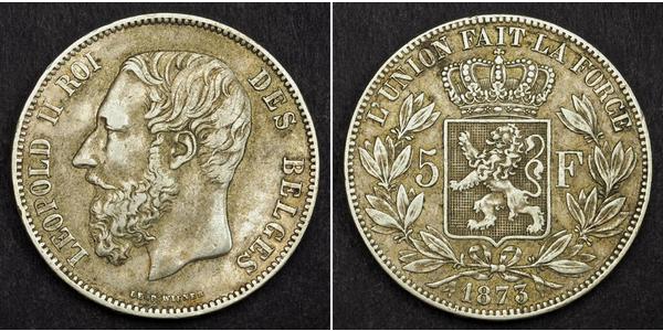 5 Franc Bélgica Plata Leopold II (1835 - 1909)