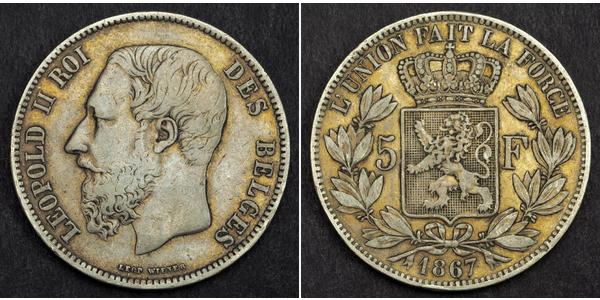 5 Franc Bélgica Plata Leopold II (1835 - 1909)