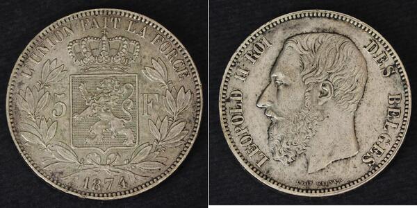 5 Franc Bélgica Plata Leopold II (1835 - 1909)