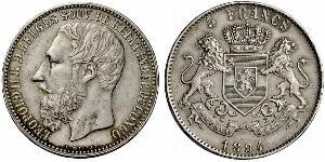 5 Franc Estado Libre del Congo (1885 - 1908) Plata Leopold II (1835 - 1909)