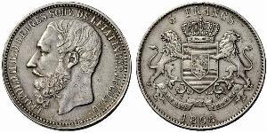 5 Franc Estado Libre del Congo (1885 - 1908) Plata Leopold II (1835 - 1909)