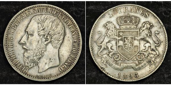 5 Franc Estado Libre del Congo (1885 - 1908) Plata Leopold II (1835 - 1909)
