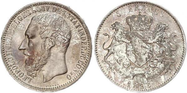 5 Franc Estado Libre del Congo (1885 - 1908) Plata Leopold II (1835 - 1909)