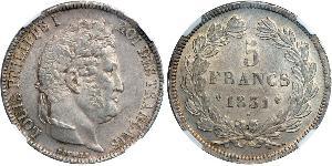 5 Franc Francia / Monarquía de Julio (1830-1848) Plata Luis Felipe I de Francia  (1773 -1850)