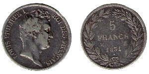 5 Franc Monarquía de Julio (1830-1848) Plata Luis Felipe I de Francia  (1773 -1850)