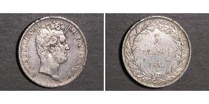 5 Franc Monarquía de Julio (1830-1848) Plata Luis Felipe I de Francia  (1773 -1850)